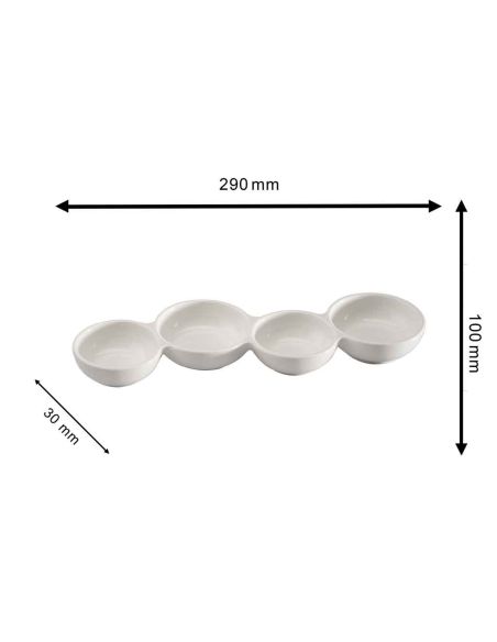 Plat de 4 Bols Blancs soudés en Céramique - Dimensions : 29 x 10 cm