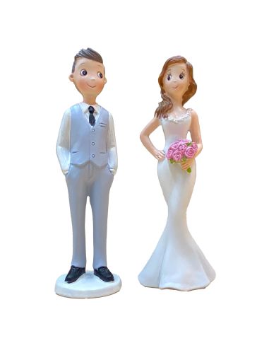 Figurine Couple Jeunes Mariés Homme et Femme en Résine - Dimensions 12 x 7,4 cm