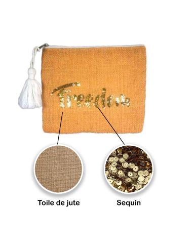 Sac Pochette en Jute avec Motif en Sequin - Dimensions : 22 x 18 cm