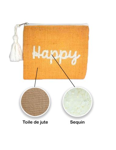 Sac Pochette en Jute avec Motif en Sequin - Dimensions : 22 x 18 cm