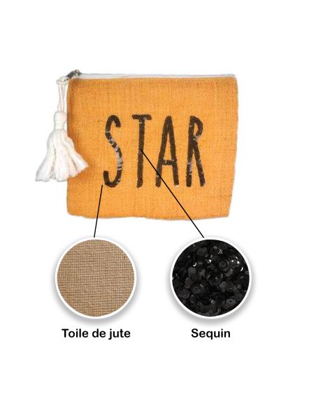 Sac Pochette en Jute avec Motif en Sequin - Dimensions : 22 x 18 cm