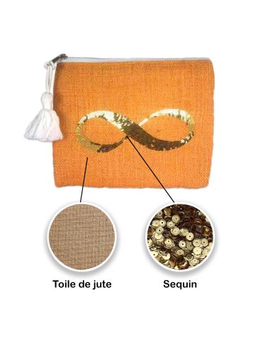 Sac Pochette en Jute avec Motif en Sequin - Dimensions : 22 x 18 cm