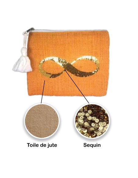Sac Pochette en Jute avec Motif en Sequin - Dimensions : 22 x 18 cm