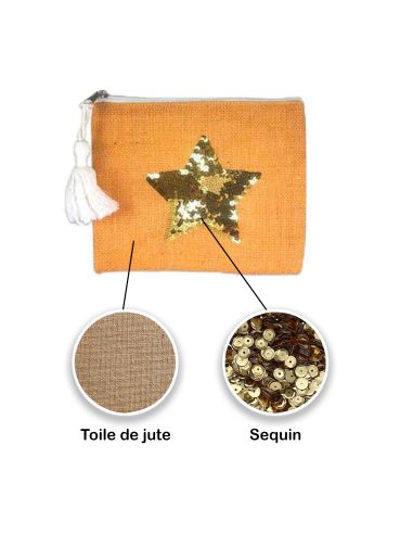 Sac Pochette en Jute avec Motif en Sequin - Dimensions : 22 x 18 cm