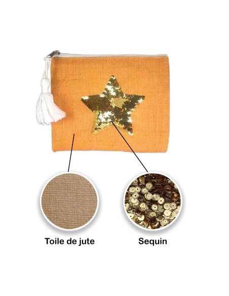 Sac Pochette en Jute avec Motif en Sequin - Dimensions : 22 x 18 cm