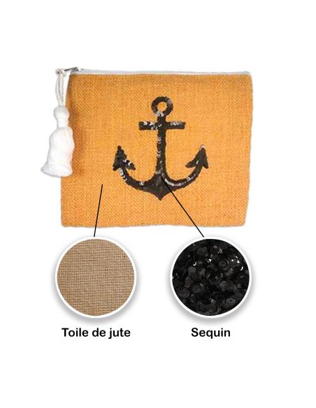 Sac Pochette en Jute avec Motif en Sequin - Dimensions : 22 x 18 cm