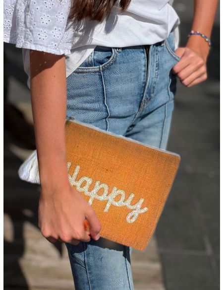 Sac Pochette en Jute avec Motif en Sequin - Dimensions : 22 x 18 cm