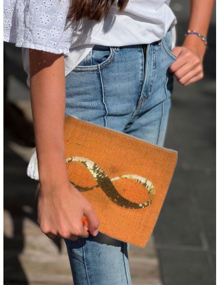 Sac Pochette en Jute avec Motif en Sequin - Dimensions : 22 x 18 cm