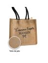 Mini Sac en Jute Imprimé "S" comme Super MAMAN" - Dimensions : 20 x 20,5 cm