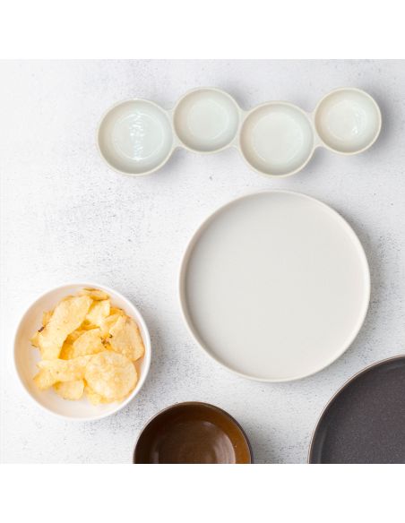Plat de 4 Bols Blancs soudés en Céramique - Dimensions : 29 x 10 cm