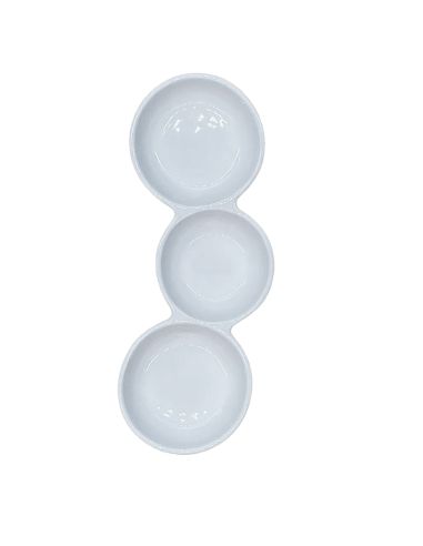 Plat de 3 Bols Blancs soudés en Céramique - Dimensions : 22,5 x 10 cm