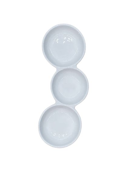 Plat de 3 Bols Blancs soudés en Céramique - Dimensions : 22,5 x 10 cm