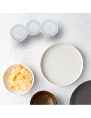 Plat de 3 Bols Blancs soudés en Céramique - Dimensions : 22,5 x 10 cm
