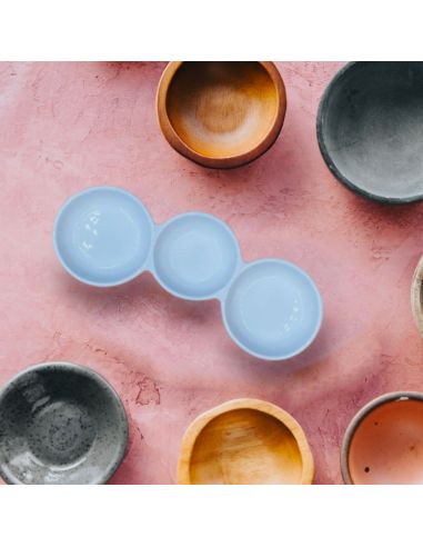 Plat de 3 Bols Blancs soudés en Céramique - Dimensions : 22,5 x 10 cm