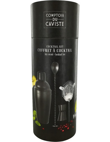 Accessoire de Cuisine / Kit à Cocktail Noir avec 4 Accessoires / Matière : Métal et Acier Inoxydable