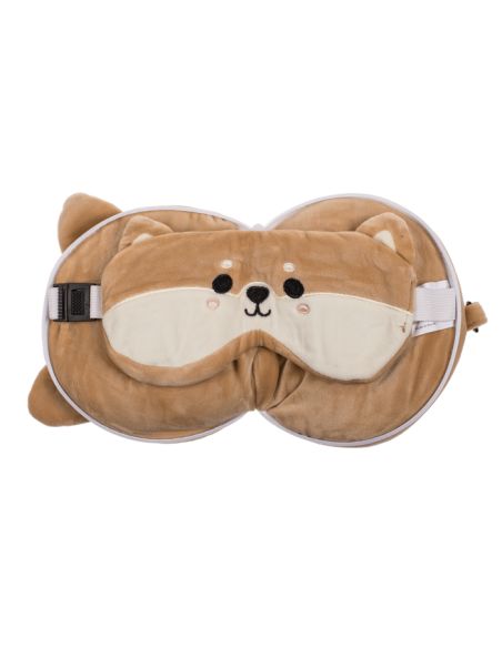 Coussin de Voyage Tête de Shiba Inu en Peluche avec Masque de Nuit / Dimensions 15 x 10 x 15 cm