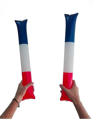 Lot de 2 Bâtonnets Clap Clap Bleu, Blanc, Rouge - Dimensions : 60 x 10 cm