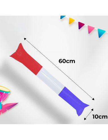 Lot de 2 Bâtonnets Clap Clap Bleu, Blanc, Rouge - Dimensions : 60 x 10 cm