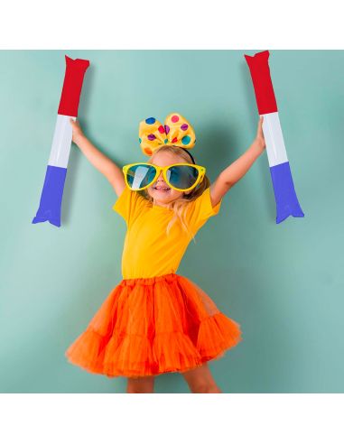 Lot de 2 Bâtonnets Clap Clap Bleu, Blanc, Rouge - Dimensions : 60 x 10 cm