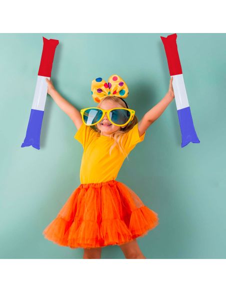 Lot de 2 Bâtonnets Clap Clap Bleu, Blanc, Rouge - Dimensions : 60 x 10 cm