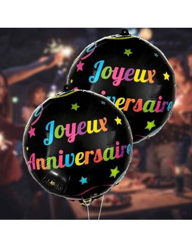 Ballon Métallique Rond Multicolore "Joyeux Anniversaire" - Dimension 35 cm