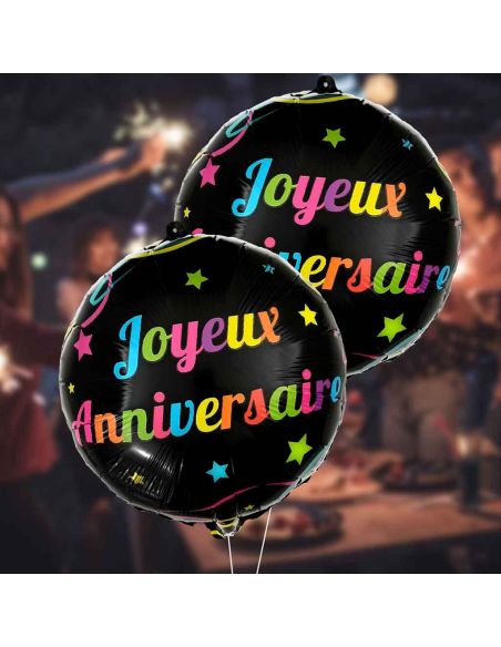 Ballon Métallique Rond Multicolore "Joyeux Anniversaire" - Dimension 35 cm