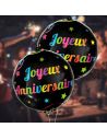 Ballon Métallique Rond Multicolore "Joyeux Anniversaire" - Dimension 35 cm
