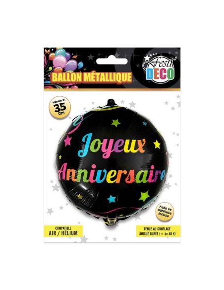Ballon Métallique Rond Multicolore "Joyeux Anniversaire" - Dimension 35 cm