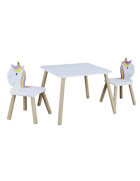 Meuble pour enfant / Table + 2 Chaises Licorne en Bois