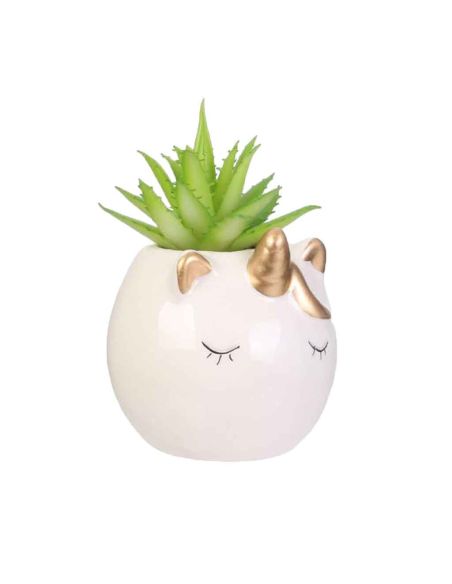 Plante Artificielle avec Pot Chat ou Licorne en Céramique