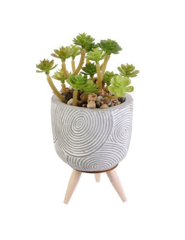Plante Artificielle Pot en Ciment sur Pied en Bois