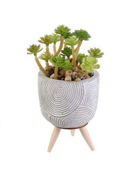 Plante Artificielle Pot en Ciment sur Pied en Bois