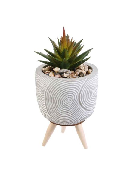 Plante Artificielle Pot en Ciment sur Pied en Bois