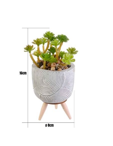 Plante Artificielle Pot en Ciment sur Pied en Bois