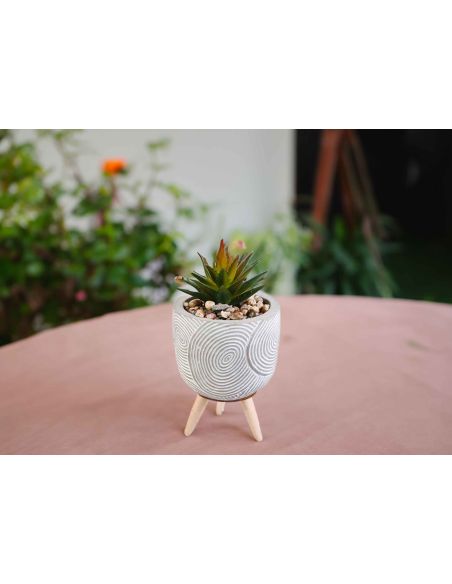 Plante Artificielle Pot en Ciment sur Pied en Bois