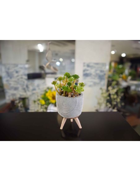 Plante Artificielle Pot en Ciment sur Pied en Bois