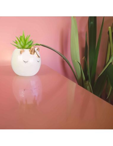 Plante Artificielle avec Pot Chat ou Licorne en Céramique
