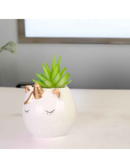 Plante Artificielle avec Pot Chat ou Licorne en Céramique