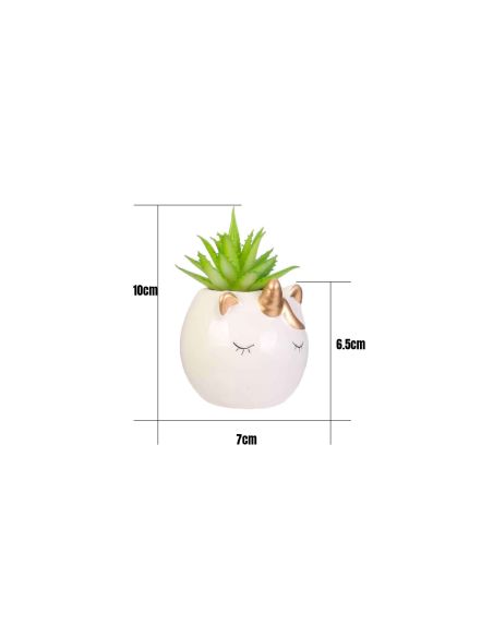 Plante Artificielle avec Pot Chat ou Licorne en Céramique