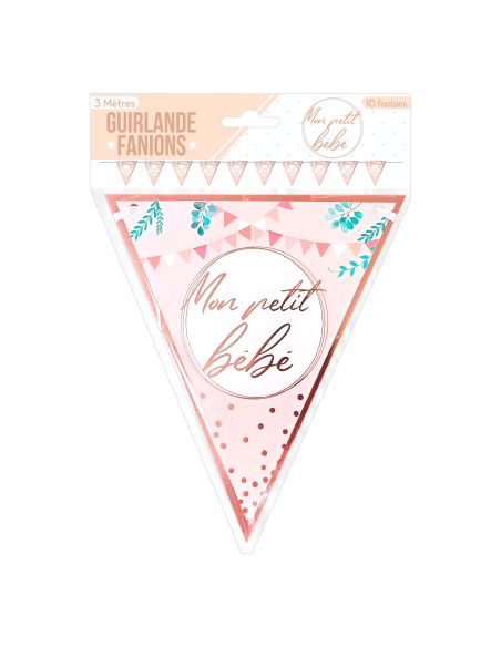 Guirlande 10 Fanion Baby Shower "Mon petit bébé" Rose