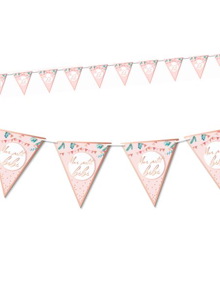 Guirlande 10 Fanion Baby Shower "Mon petit bébé" Rose
