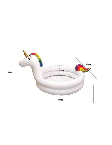 Accessoires de Plage / Piscinette Licorne Gonflable / Dimensions : 192 x 130 x 95 cm