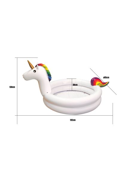 Accessoires de Plage / Piscinette Licorne Gonflable / Dimensions : 192 x 130 x 95 cm
