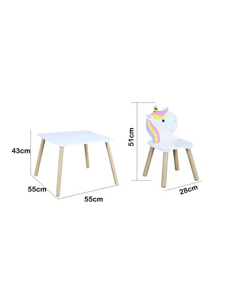 Meuble pour enfant / Table + 2 Chaises Licorne en Bois