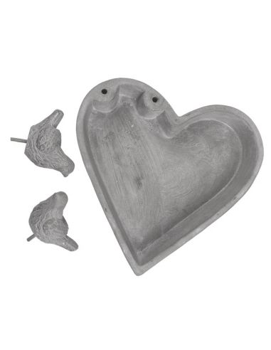 Décoration Extérieure / Bain pour Oiseau Forme Cœur en Ciment / Dimensions : 20 x 20 x 10 cm