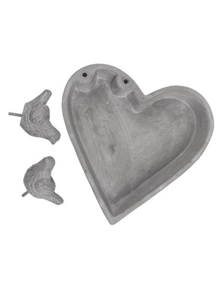 Décoration Extérieure / Bain pour Oiseau Forme Cœur en Ciment / Dimensions : 20 x 20 x 10 cm