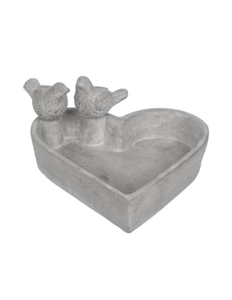 Décoration Extérieure / Bain pour Oiseau Forme Cœur en Ciment / Dimensions : 20 x 20 x 10 cm