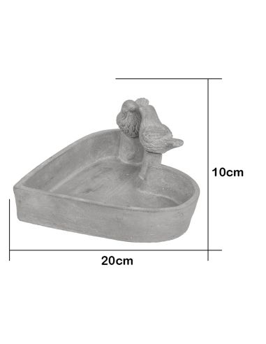 Décoration Extérieure / Bain pour Oiseau Forme Cœur en Ciment / Dimensions : 20 x 20 x 10 cm