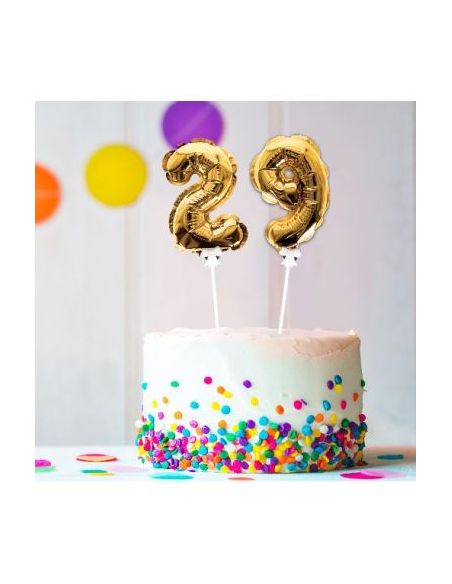 Accessoire Fêtes / Ballon Doré Décoration Gâteau Chiffre 2 / Dimension : 15 x 10 cm