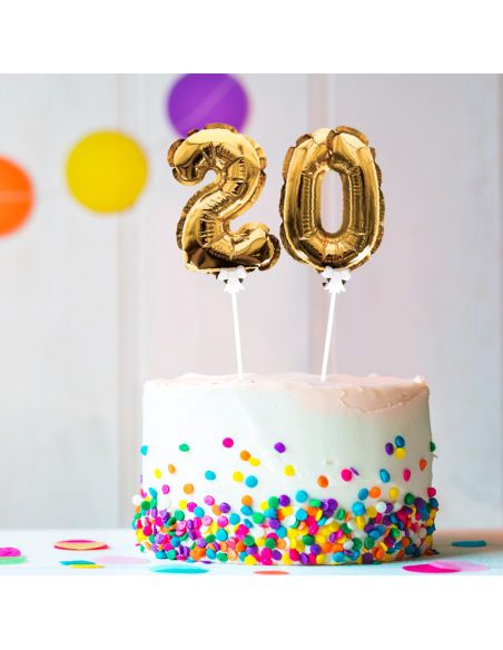 Accessoire Fêtes / Ballon Doré Décoration Gâteau Chiffre 2 / Dimension : 15 x 10 cm
